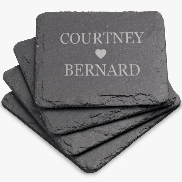 Exclusive - Couples Love Personalized Square Slate Coasters.