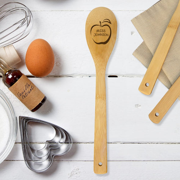 Exclusive Sale - Personalized Teachers Apple Bamboo Spoon.