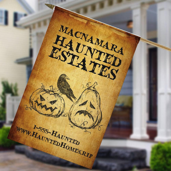 Exclusive - Sale | Haunted Estates Personalized Halloween Garden Flag.