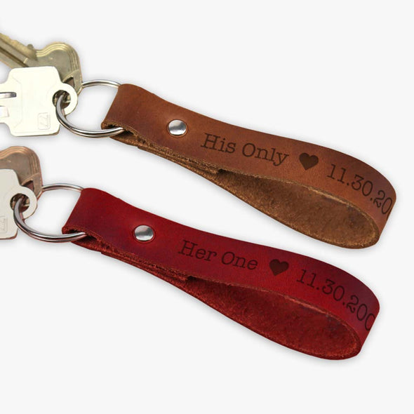 Her One His Only Custom Genuine Leather Keychain.