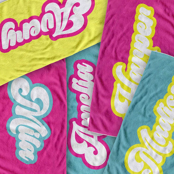 Personalized RETRO Beach Towel with Name ,Bath Towel, Pool Towel, Birthday, Vacation, Gift, bridal shower