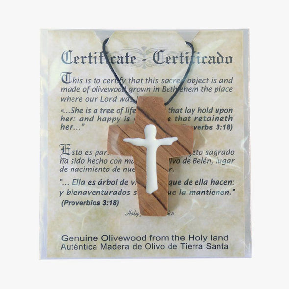 Corded Olive Wood Crucifix w/ White Figure