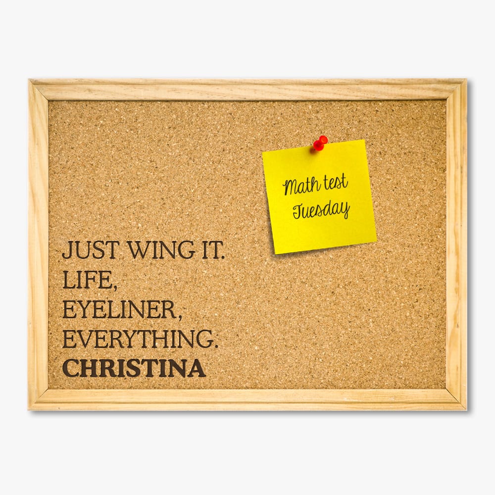 Just Wing It Custom Cork Memo Board w/ Push Pins.