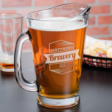 Personal Brewery Custom Glass Beer Pitcher.