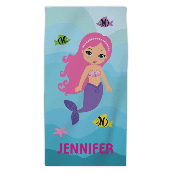 Mermaid Personalized Mini Beach Towel for Kids.