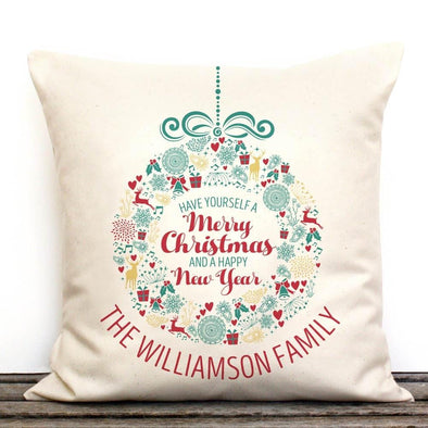 Custom Merry Christmas And A Happy New Year Canvas Pillow Cover.