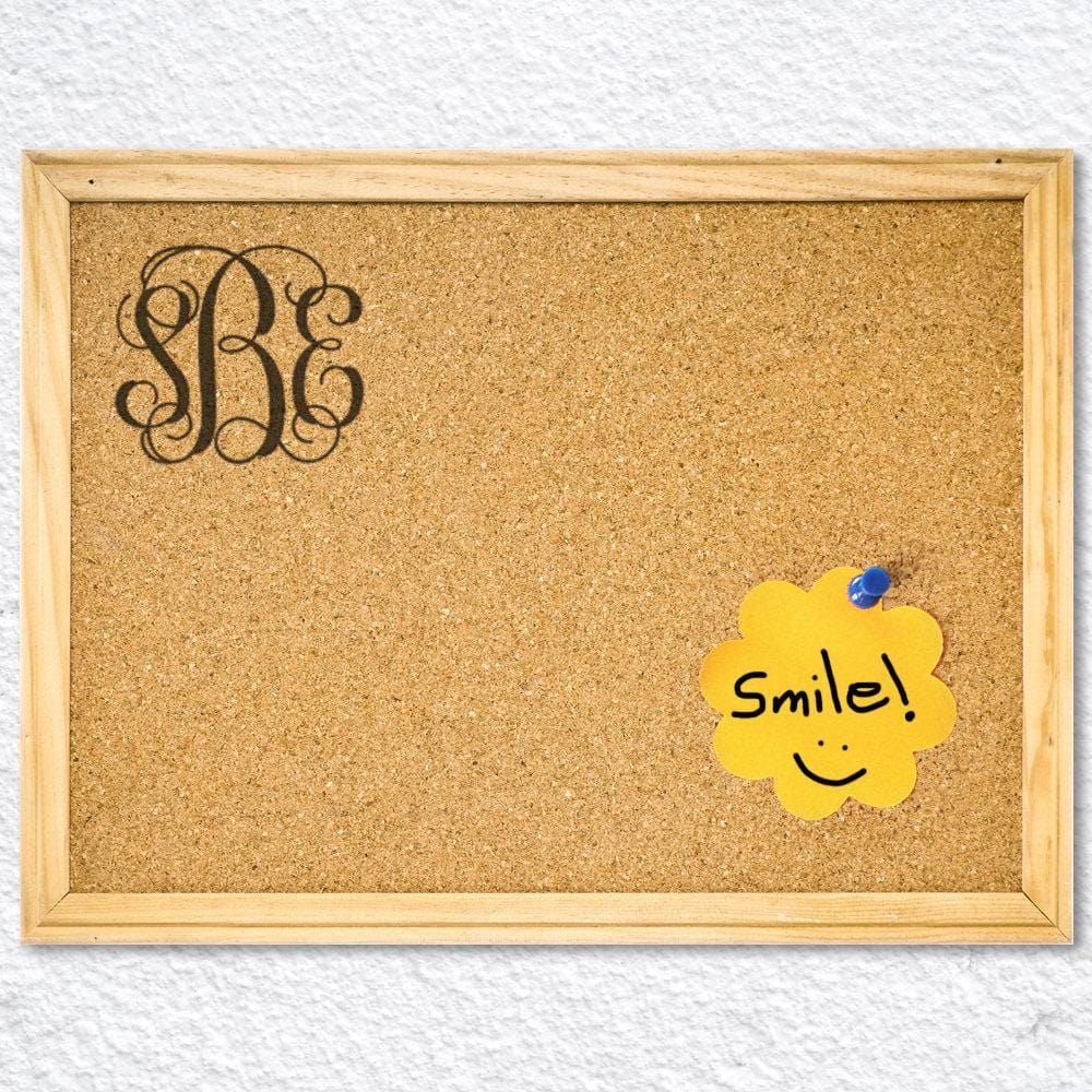 Monogram Wood Framed Cork Memo Board w/ Push Pins | Personalized School Supplies.