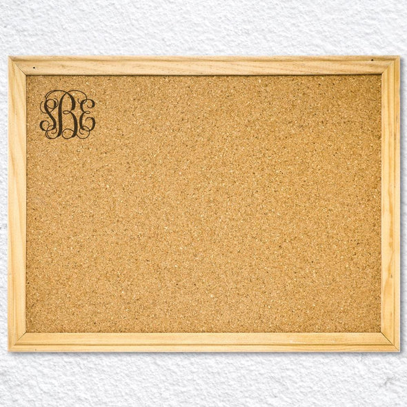 Monogram Wood Framed Cork Memo Board w/ Push Pins | Personalized School Supplies.