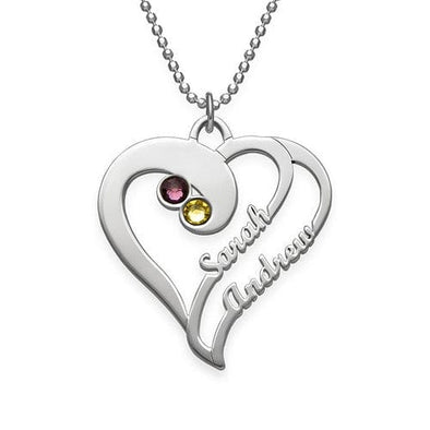 .925 Sterling silver Two Hearts Forever One Birthstone Necklace