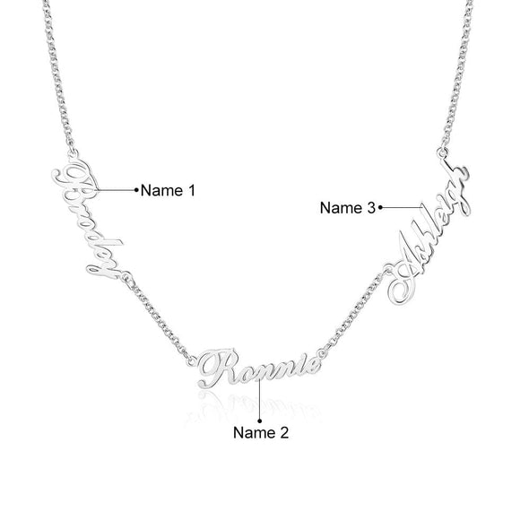 .925 Sterling Silver with 3-5 Names Necklace with a choice of 14K Yellow, White or Rose Gold plating