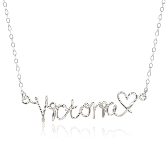 .925 Sterling silver Personalized Name Necklace in a wire writing with Heart -14K White Gold plated