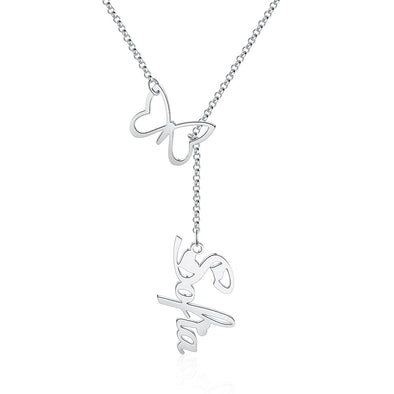 .925 Sterling Silver Vertical Name Necklace with Butterfly