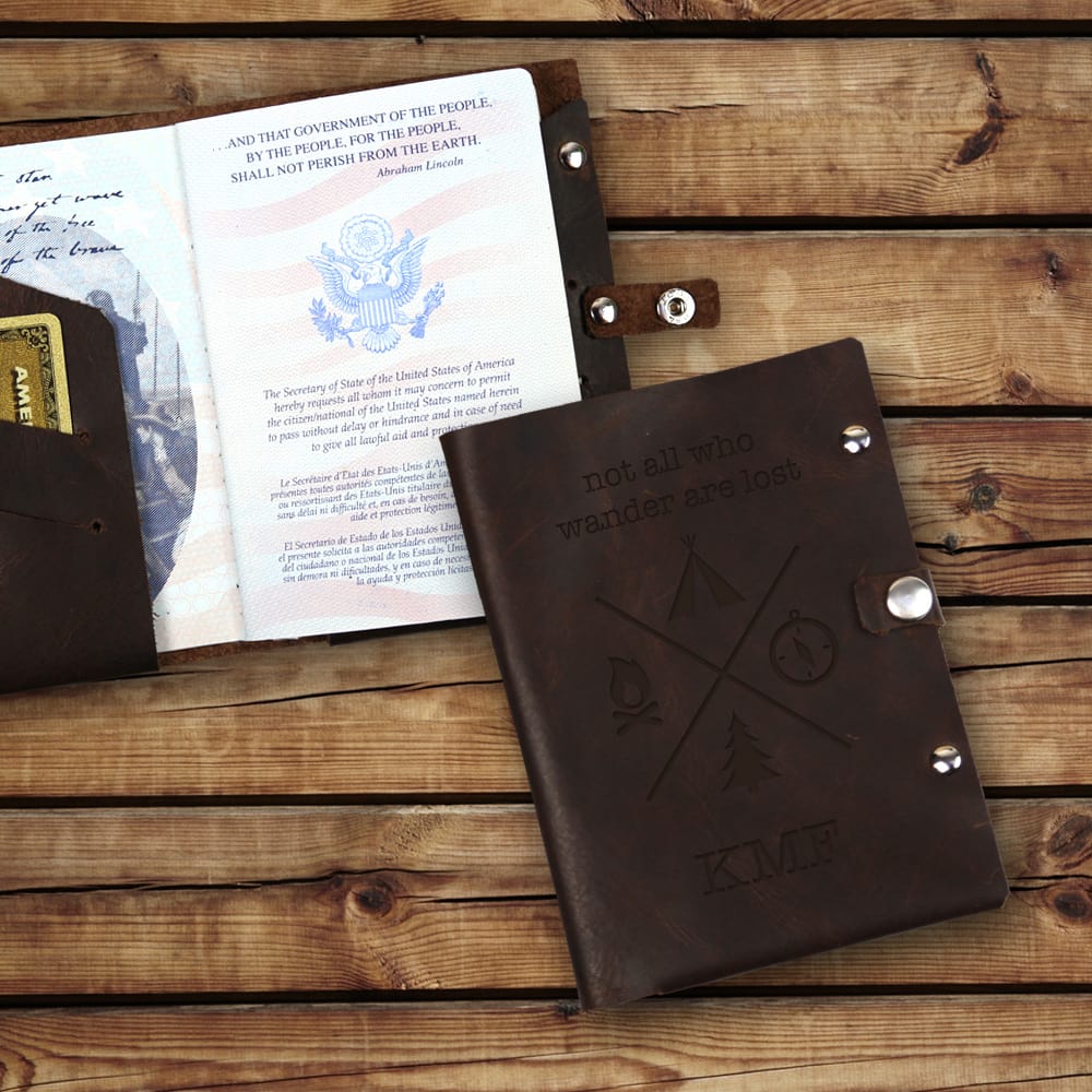 Not All Who Wander Are Lost Custom Leather Passport Holder.