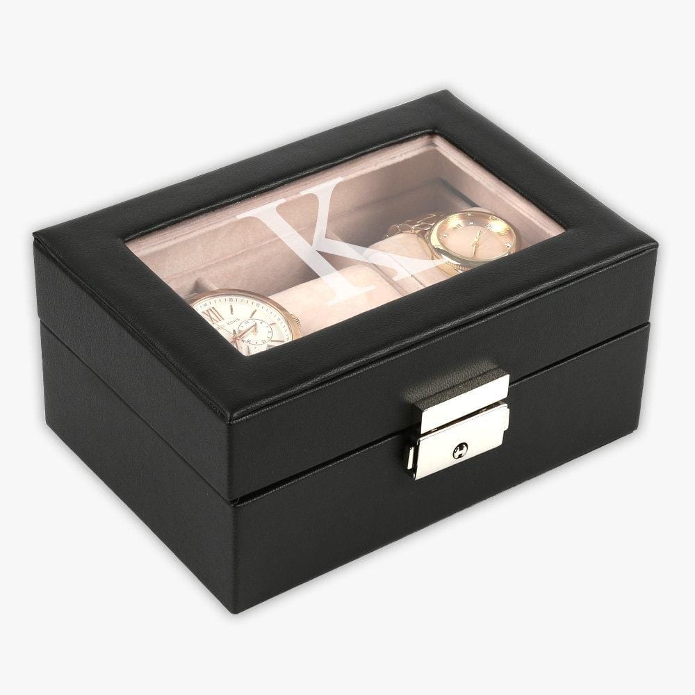 Small Watch Case Personalized 3-slot Small Black Leather Watch Case | Monogram Online