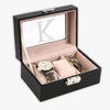 Personalized 3-slot Small Black Leather Watch Case.