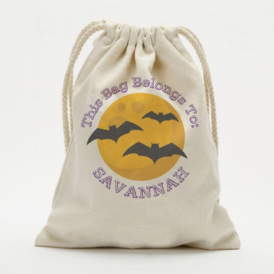 Personalized Bats Halloween Drawstring Sack.