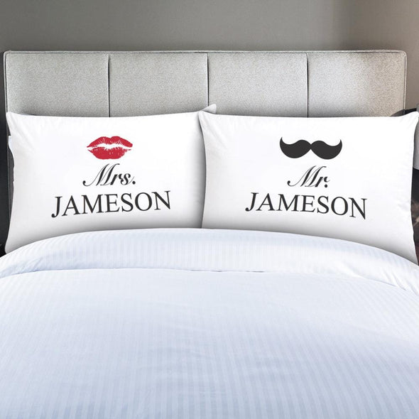 Personalized Couples Mrs. & Mr. Sleeping Pillowcases.