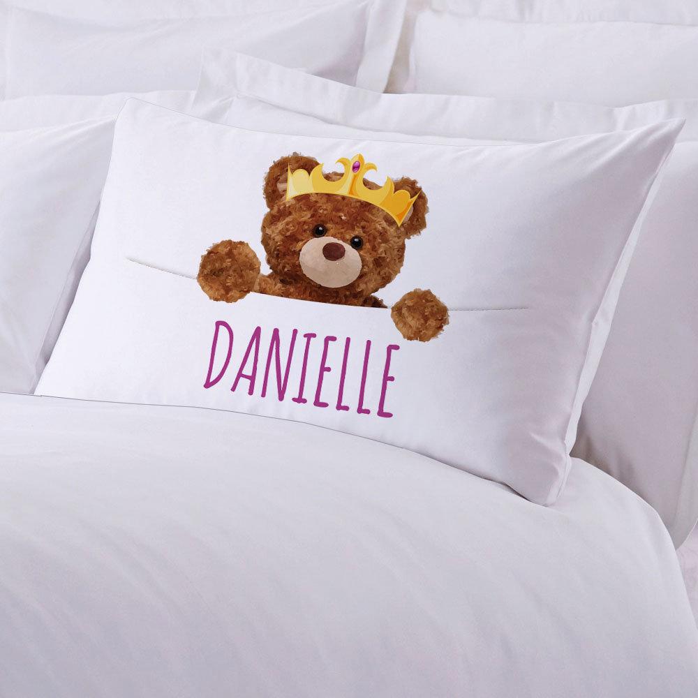 Personalized Crowned Teddy Bear Sleeping Pillowcase Monogram Online