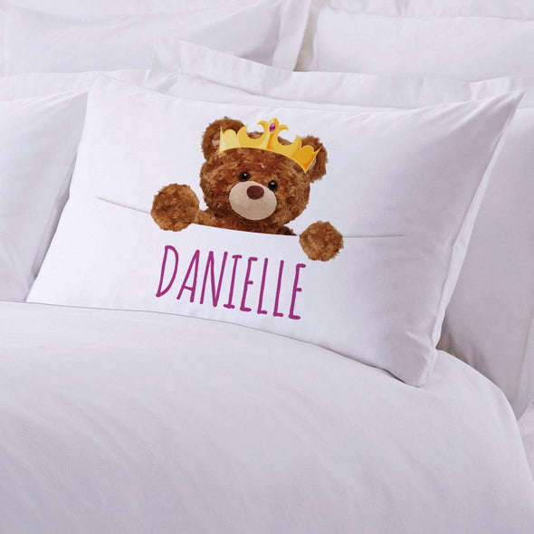 Personalized Crowned Teddy Bear Sleeping Pillowcase.