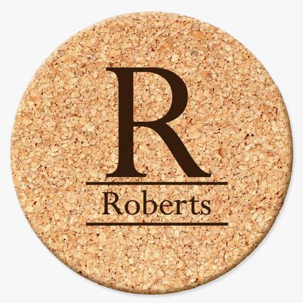 Personalized Initial Round Cork Coasters.