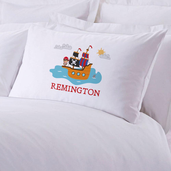 Personalized Kids Pirate Ship Sleeping Pillowcase.