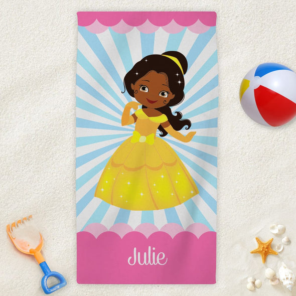 Kids Princess Character Personalized Beach Towel.