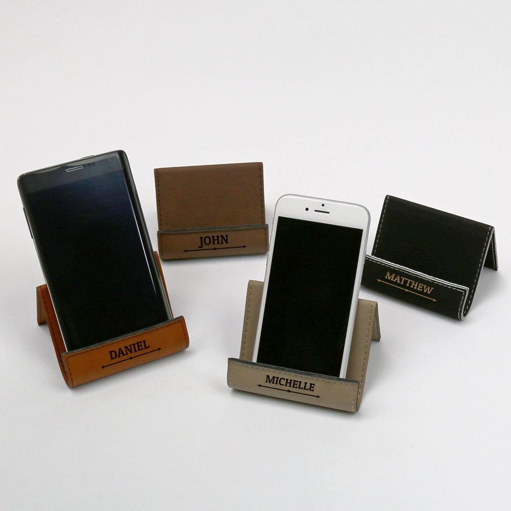 Personalized Leatherette Phone Holder Easel Cell Phone Stand.