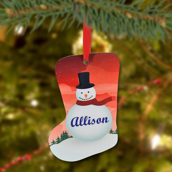 Personalized Christmas Stocking Metal Ornament.