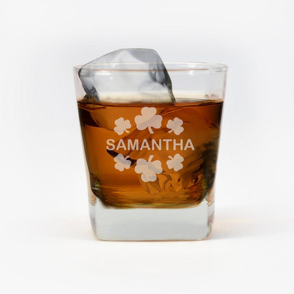 Personalized Shamrock Whiskey Glass.