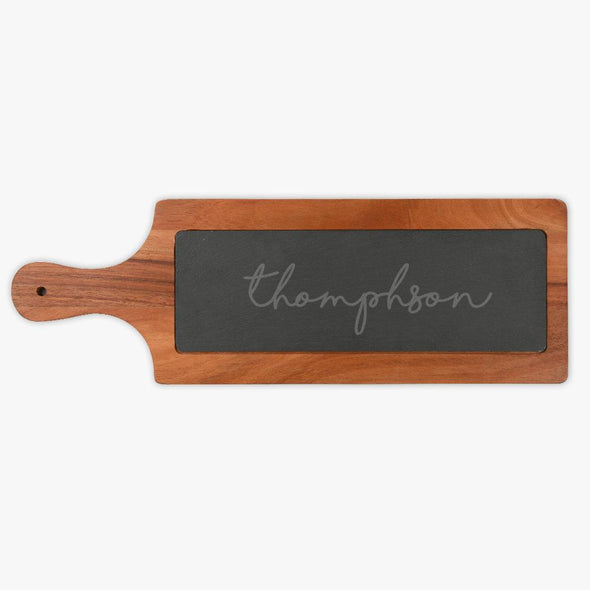 Personalized w/ Name Slate and Acacia Wood Paddle Board | Custom Cheese Board.