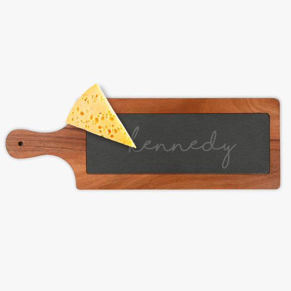 Personalized w/ Name Slate and Acacia Wood Paddle Board | Custom Cheese Board.