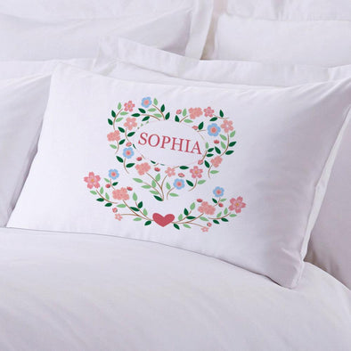 Personalized Floral Hearts Sleeping Pillowcase.