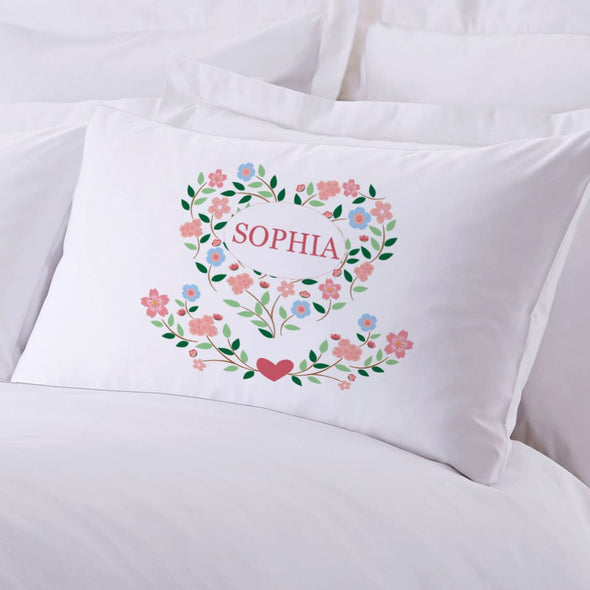 Exclusive Sale - Personalized Sleeping Floral Hearts Sleeping Pillowcase.