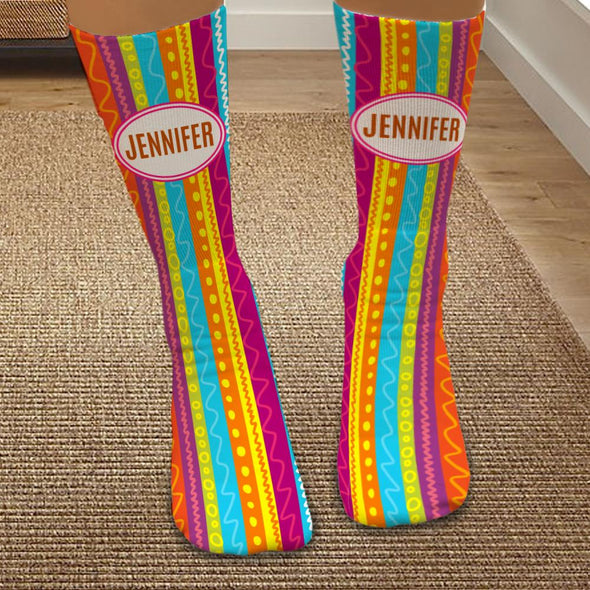 Exclusive Sale - Personalized Striped Colorful Bright Tube Socks.
