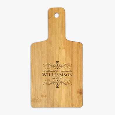 Personalized Swirls and Hearts Wooden Serving Board.