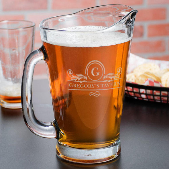 Personalized Tavern Glass Beer Wagon Pitcher.