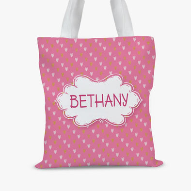 Flash Sale - Pink Hearts Personalized Kids Tote Bag.