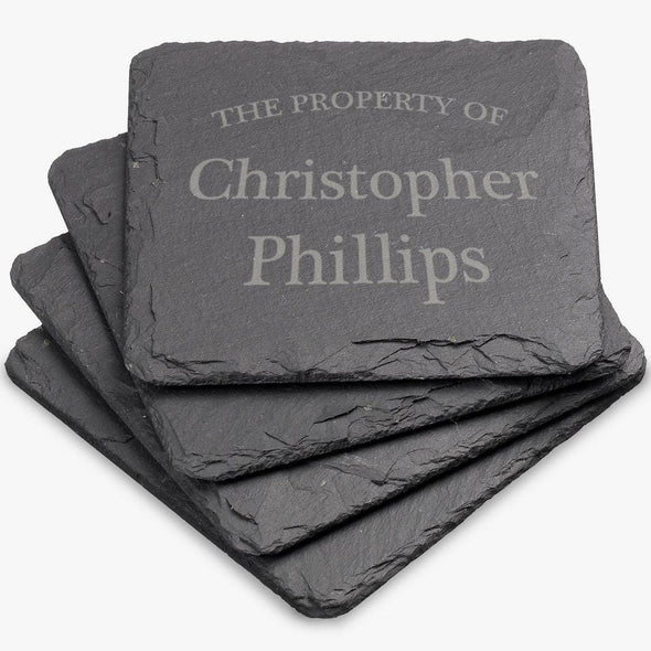 Property Of Personalized Square Slate Coasters.