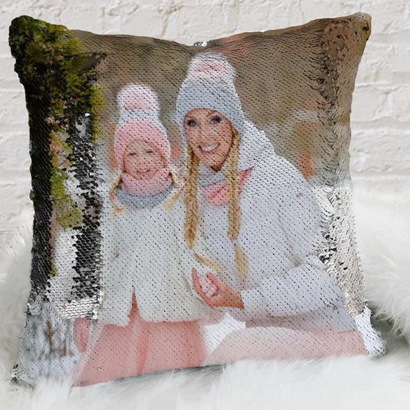 Photo Personalized Flip Sequin Pillow | Personalized Reversible Mermaid Sequin Throw.