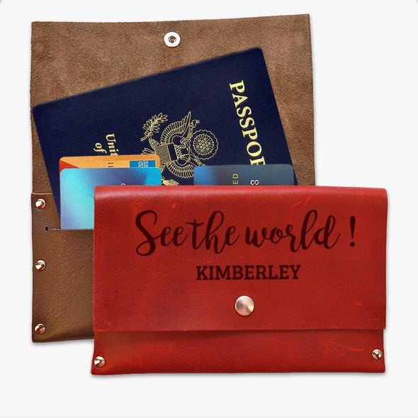 See The World Custom Genuine Leather Passport Cover Wallet.
