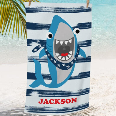 Skull & Bones Shark Personalized Beach or Bath Towel for Kids.