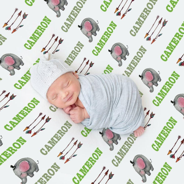 Custom Elephant Baby Blanket Personalized w/ Name Pattern.