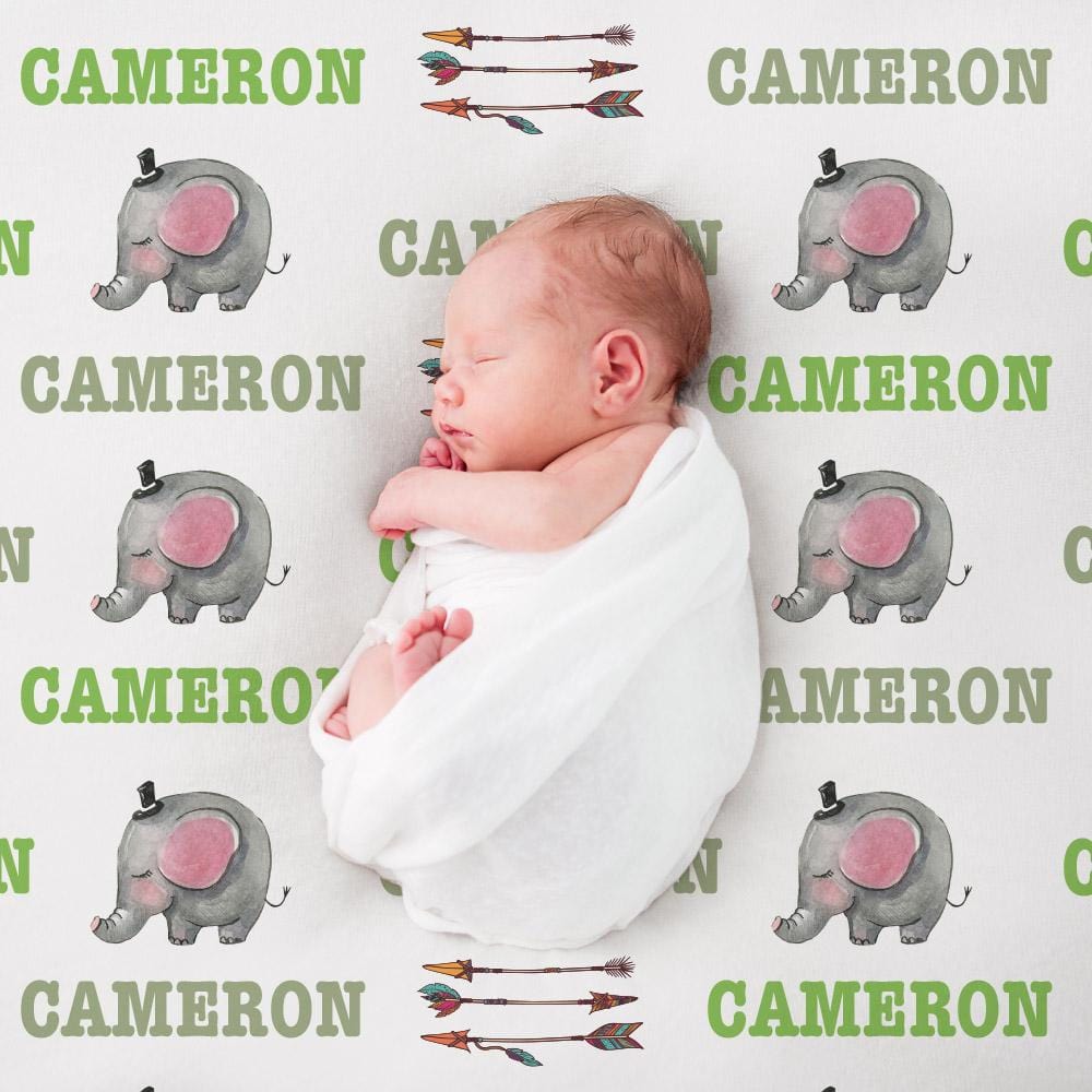 Custom Elephant Baby Blanket Personalized w/ Name Pattern.