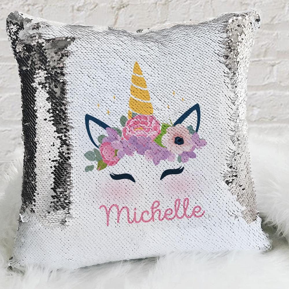 Personalized Kids Unicorn Sequin Throw Pillowcase | Custom Sequin/Mermaid Pillow.