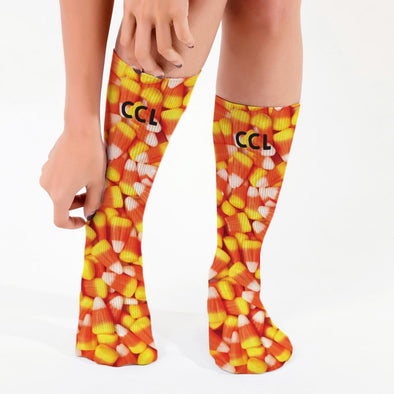 Personalized Candy Corn Halloween Tube Socks.