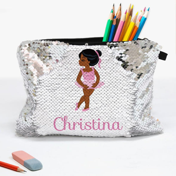 Customized Sequin Ballerina Kids Accessory Bag | School Pencil Pouch.
