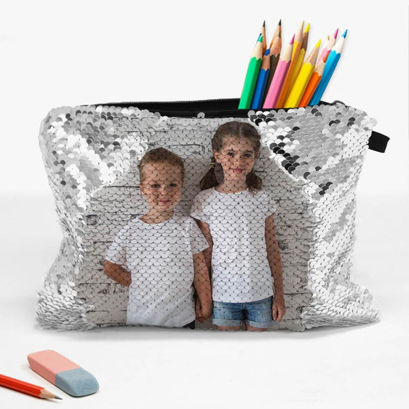 Personalized Sequin Photo Zippered Makeup Pouch Bag.
