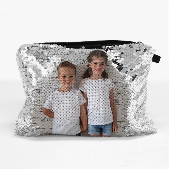 Personalized Sequin Photo Zippered Makeup Pouch Bag.