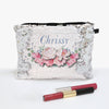 Personalized Floral Sequin Zippered Makeup Pouch Bag.