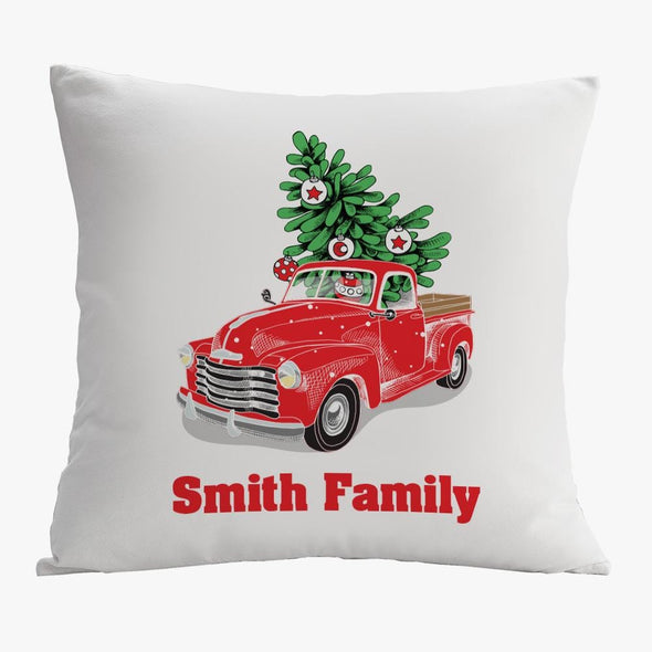 Vintage Red Truck Personalized Christmas Decorative Pillowcase.